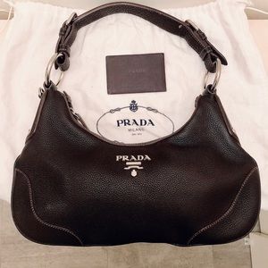 Prada Vitello Daino Nero leather hobo shoulder bag